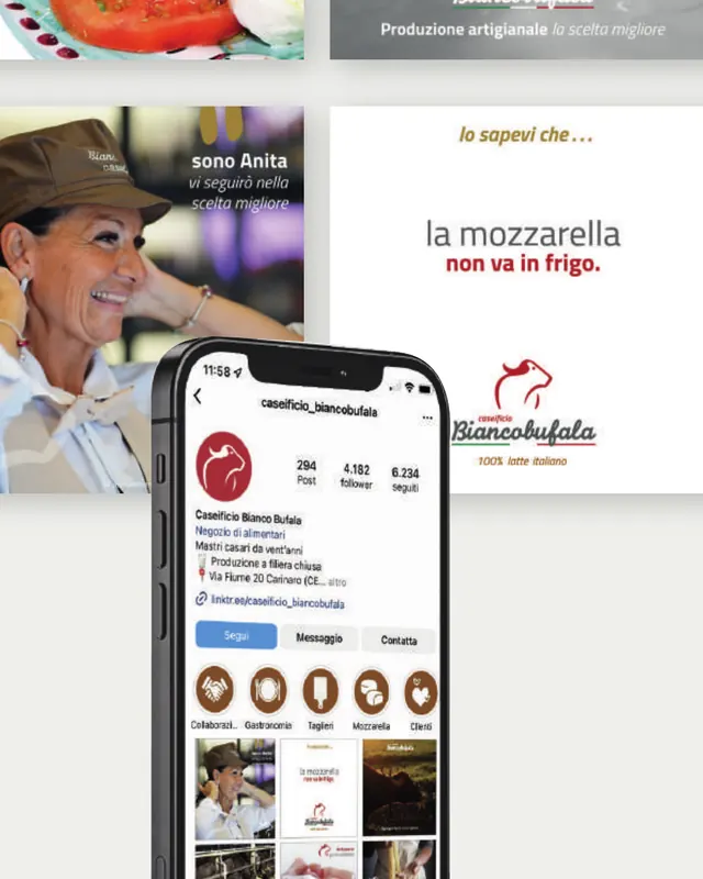 Il profilo Instagram del caseificio su uno smartphone