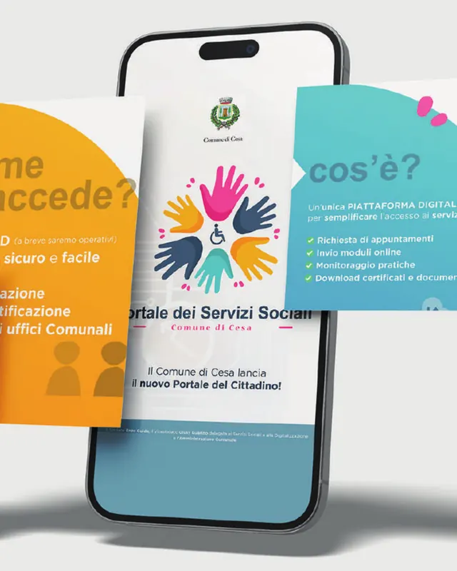 Post social sul portale dei servizi sociali, su uno smartphone